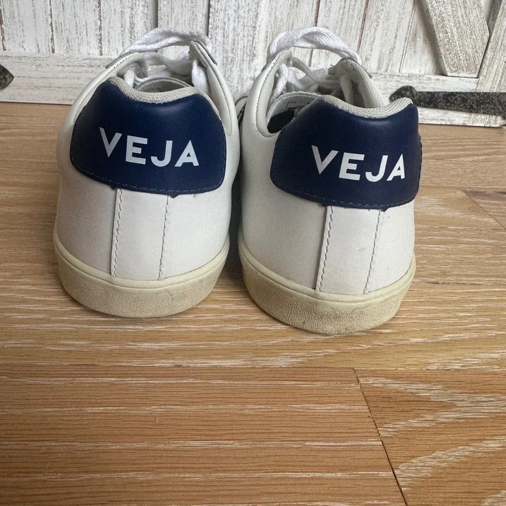 Veja Esplar Low Profile Leather Retro Sneaker White Blue EU 40 US 9
